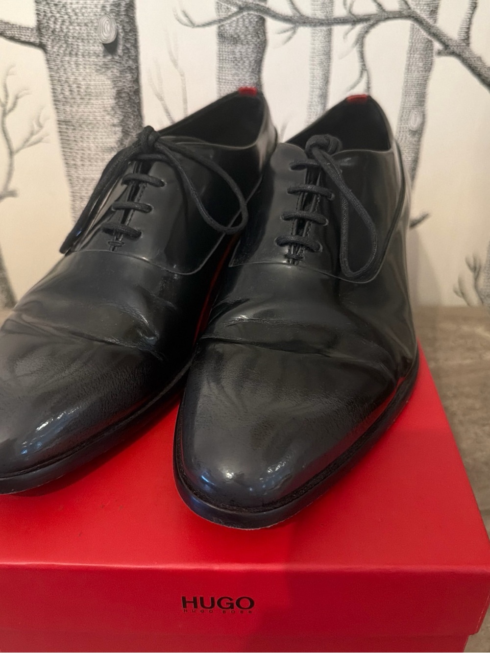 HUGO BOSS Appeal Oxford 50379939 Black Leather Dress Shoes Men's US 7 UK 6